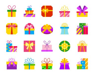 Hediye basit düz renkli simgeler kümesi vektör