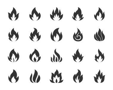 Ateş siyah siluet simgeler vektör set
