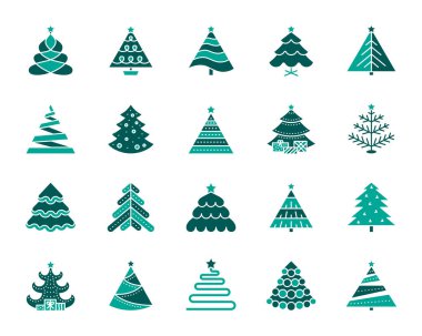 Noel ağacı basit renk düz simgeler kümesi vektör