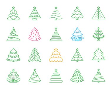 Noel ağacı basit renkli simgeler kümesi vektör