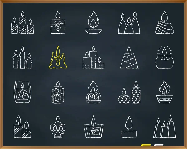 Candle Flame chalk draw line icons vector set