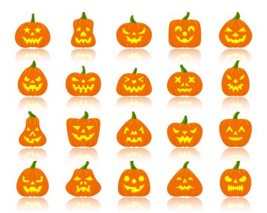 Jack O Lantern basit düz renkli simgeler kümesi vektör