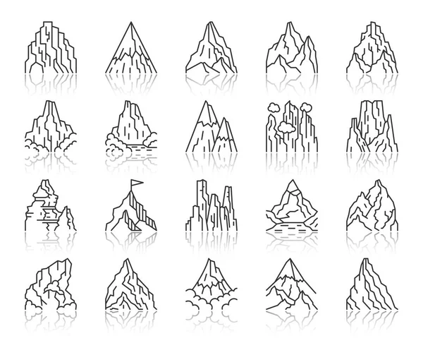 Mountain simple black line icons vector set