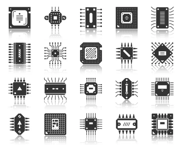 Microchip black icon microprocessor cpu vector set