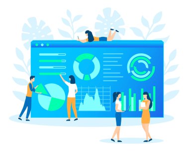 istatistik veri analitik diyagramı insanlar düz vektör