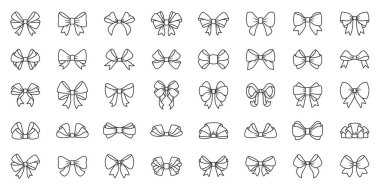 Bow şerit hediye kutusu dekor kravat hattı simge vektör seti