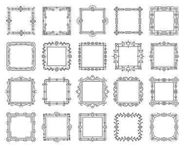 Kare Metin Çerçevesi basit çizgi monogram vektör seti