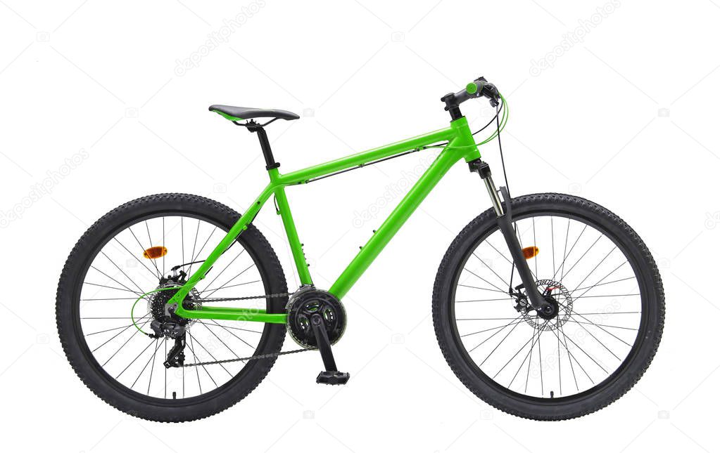 Isolated Gent Mountain Trail Bike 29er With Green Frame in White