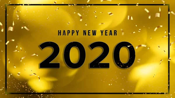 Happy New Year 2020 holiday illustration. Golden numbers on black background