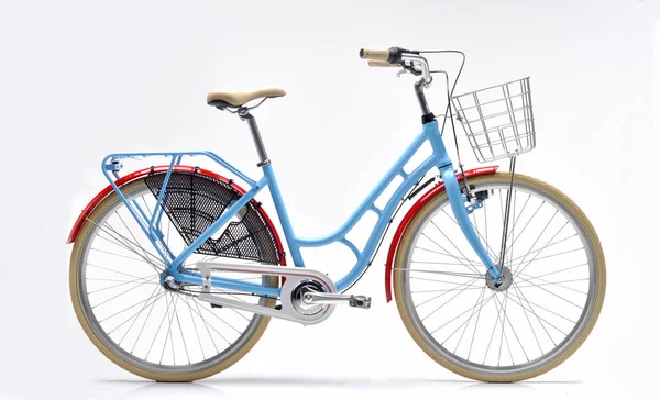 Isolated City Bike With Basket and Carrier in blue frame and red — Stock Fotó