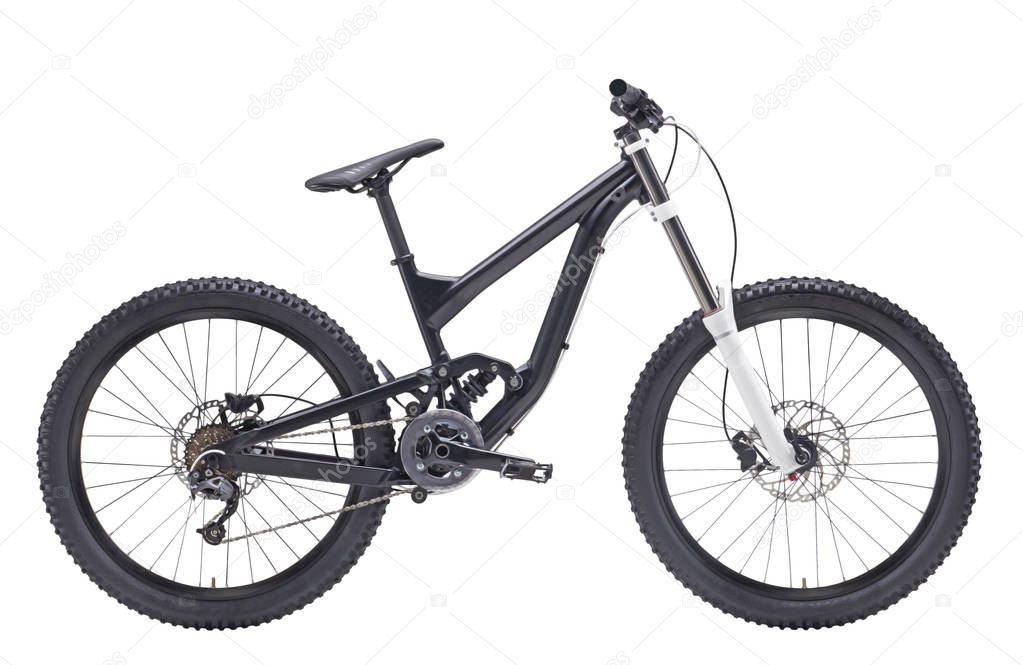 Isolated Downhill mountain bike With white Suspension Fork in Wh
