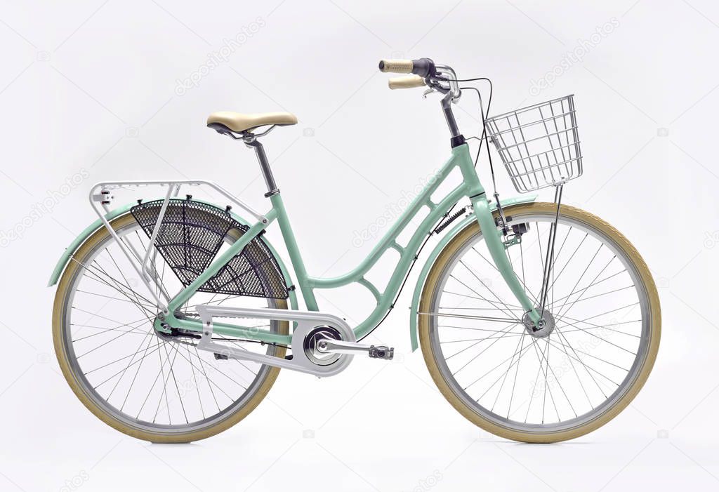 isolated City Bike With Basket and Carrier