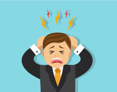 Ofis çalışanı stres deneyimleri ve kafasına tutunur ve gözlerini kapatır