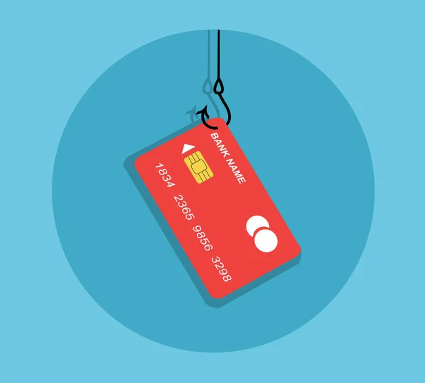 Carte Paiement Plastique Rouge Accrochée Crochet Sur Fond Bleu — Image vectorielle