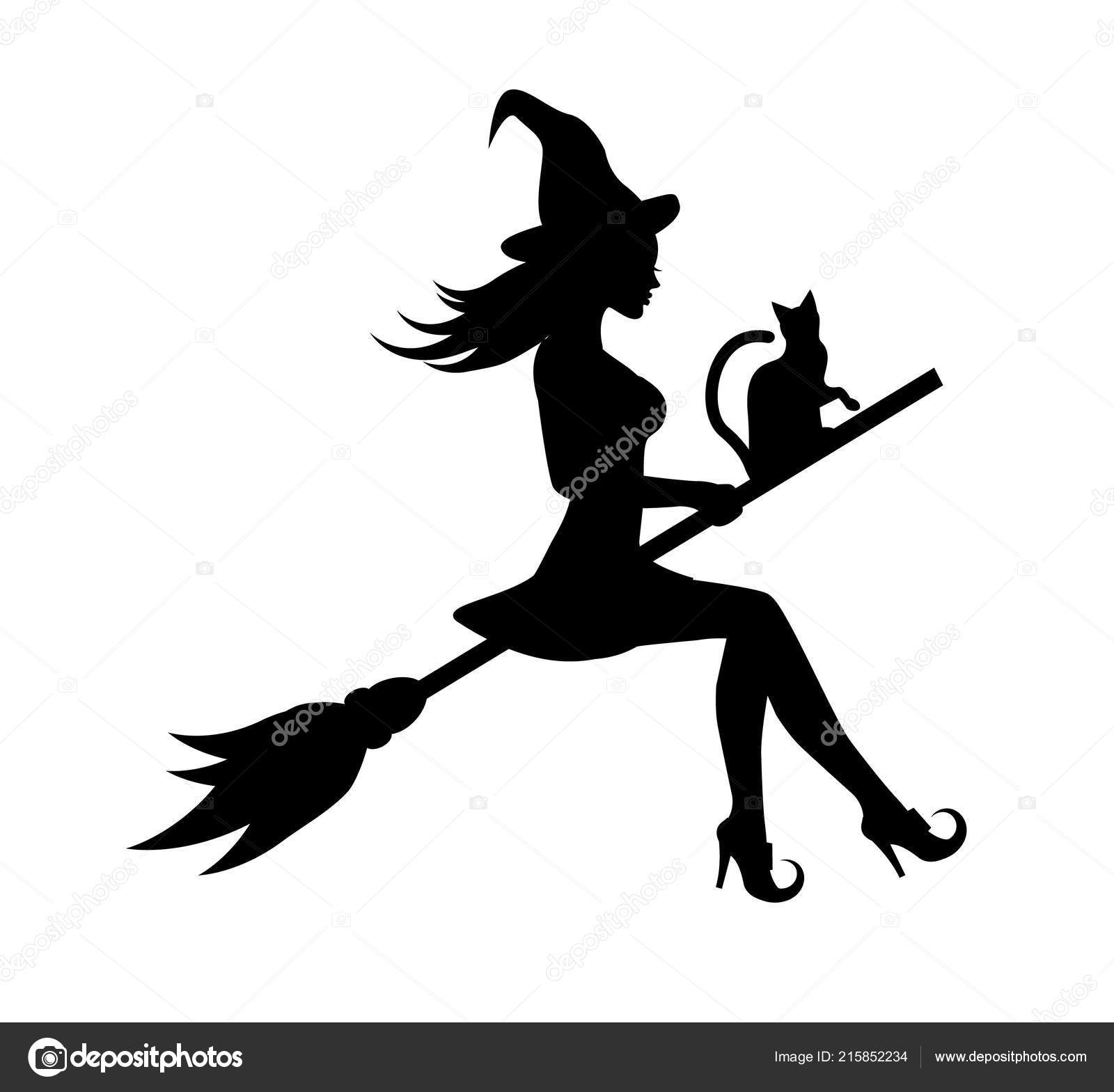 Silhueta Da Vassoura Da Mágica Da Equitação Da Mulher Da Bruxa Foto de  Stock - Imagem de silhueta, perigo: 76454260
