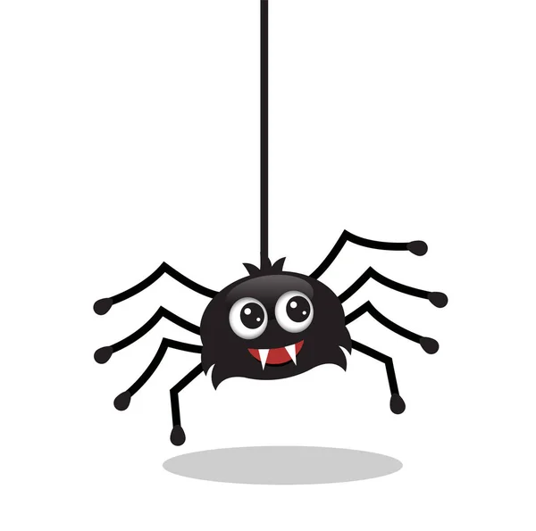 Web の糸にぶら下がっているかわいい黒い痛烈なクモ — ストックベクタ