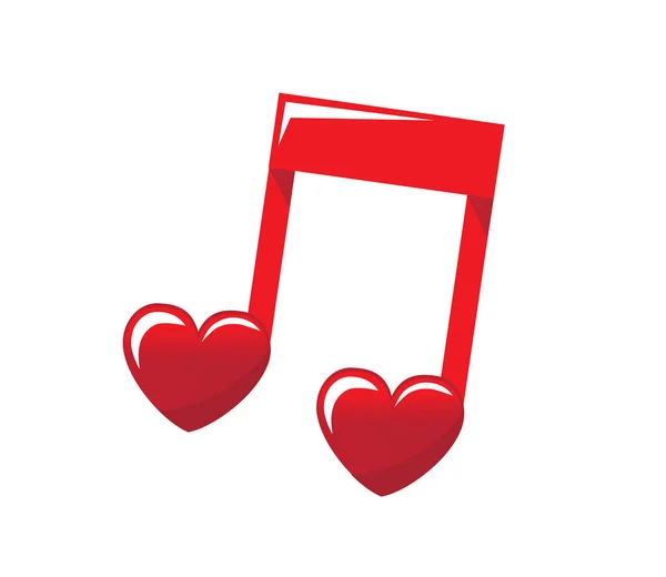 红色音符象征爱的音乐与心在白色背景 — 图库矢量图片