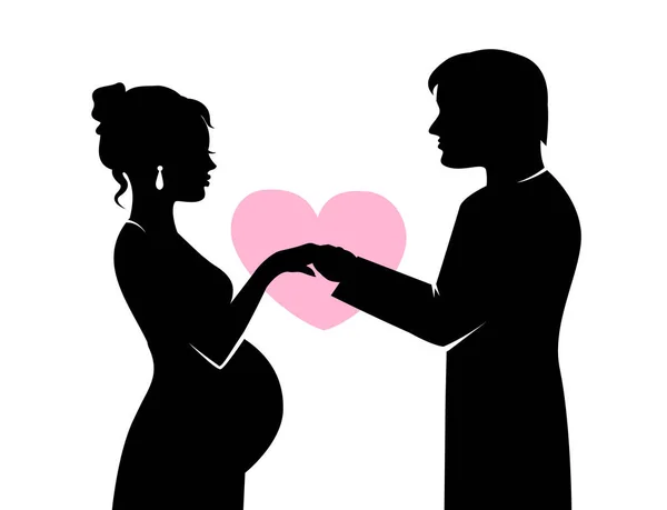 Silhouette Noire Couple Amoureux Homme Une Femme Enceinte Sur Fond — Image vectorielle