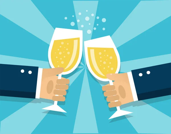 Human Hands Hold Champagne Glasses Celebrate Holiday — Stock Vector
