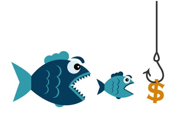 Dollar Hangs Hook Little Fish Wants Eat Dollar Big Fish — Stock Vector