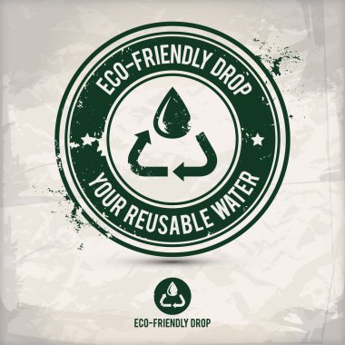 Alternatif Eko Dostu damla damgası içeren: iki çevresel ses Eko motifleri daire kare, grunge mürekkep lastik damgası etkisi, dokulu karton kağıt arka plan, eps10 vektör çizim