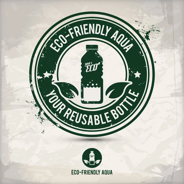 Alternatif Eko şişe damgası içeren içme: iki çevresel ses Eko motifleri daire kare, grunge mürekkep lastik damgası etkisi, dokulu karton kağıt arka plan, eps10 vektör çizim