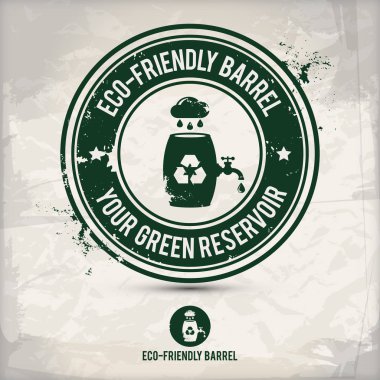 Alternatif Eko Dostu namlu damgası içeren: iki çevresel ses Eko motifleri daire kare, grunge mürekkep lastik damgası etkisi, dokulu karton kağıt arka plan, eps10 vektör çizim