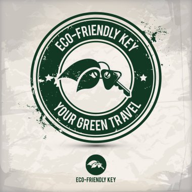 alternatif eko dostu anahtar damgası içeren: iki çevresel ses Eko motifleri daire kare, grunge mürekkep lastik damgası etkisi, dokulu karton kağıt arka plan, eps10 vektör çizim