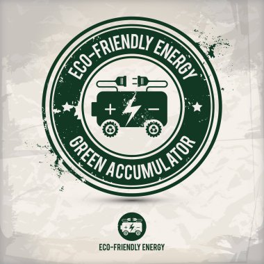 alternatif eko dostu pil damgası içeren: iki çevresel ses Eko motifleri daire kare, grunge mürekkep lastik damgası etkisi, dokulu karton kağıt arka plan, eps10 vektör çizim