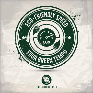 alternatif eko dostu araba kurulu damgası içeren: iki çevresel ses Eko motifleri daire kare, grunge mürekkep lastik damgası etkisi, dokulu karton kağıt arka plan, eps10 vektör çizim