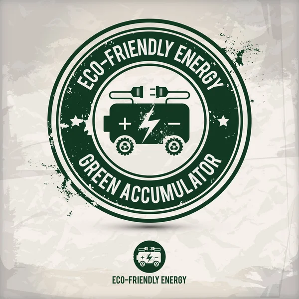 alternatif eko dostu pil damgası içeren: iki çevresel ses Eko motifleri daire kare, grunge mürekkep lastik damgası etkisi, dokulu karton kağıt arka plan, eps10 vektör çizim