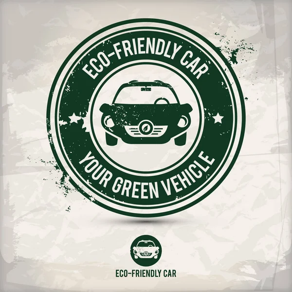 alternatif eko dostu cabriolet otomobil damgası içeren: iki çevresel ses Eko motifleri daire kare, grunge mürekkep lastik pul etkisi, dokulu kağıt arka plan, eps10 vektör çizim