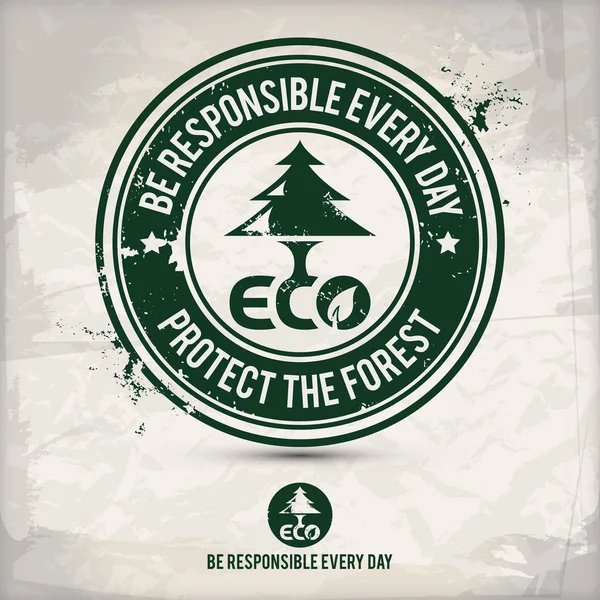 Selo Florestal Ecológico Alternativo Contendo Dois Motivos Ecológicos Ambientalmente Corretos —  Vetores de Stock