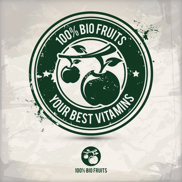 Timbro Frutta Bio Alternativo Contenente Due Motivi Ecologici Ecologici Cornici — Vettoriale Stock