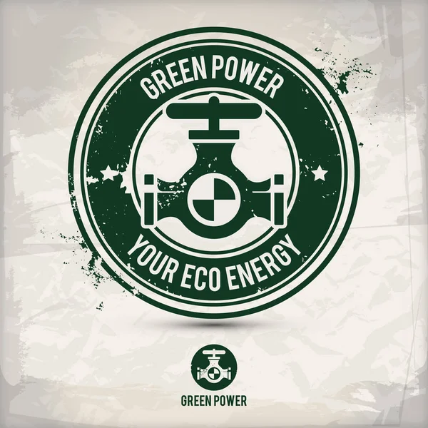 另类绿色动力邮票包含 两个环保的生态图案在圆框架 格格油墨橡皮图章效果 纹理纸背景 Eps10 矢量插图 图库插图