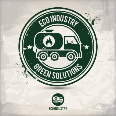 alternatif çevre sanayi damgası içeren: iki çevresel ses Eko motifleri daire kare, grunge mürekkep lastik pul etkisi, dokulu kağıt arka plan, eps10 vektör çizim