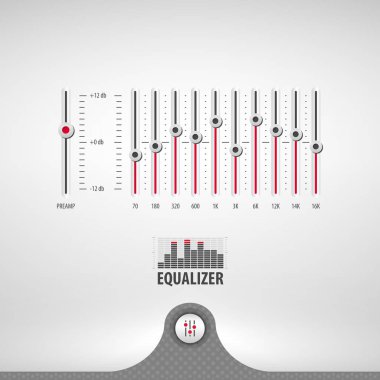 Equalizer'ı içeren kitle iletişim araçları oyuncu için: iki ses app tasarımları, ekolayzer paneli, 3d düğmesini, dokulu deseni, paslanmaz çelik arka plan, eps10 vektör çizim