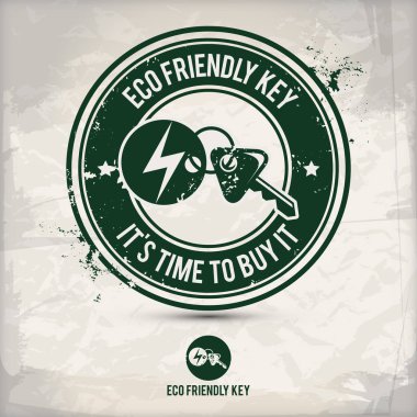 alternatif eko dostu anahtar damgası içeren: iki çevresel ses Eko motifleri daire kare, grunge mürekkep lastik pul etkisi, dokulu kağıt arka plan, eps10 vektör çizim