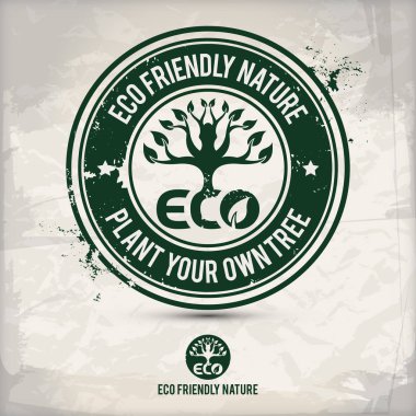 alternatif çevre doğa damgası içeren: iki çevresel ses Eko motifleri daire kare, grunge mürekkep lastik pul etkisi, dokulu kağıt arka plan, eps10 vektör çizim
