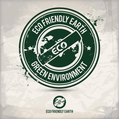 alternatif eko dünya pul içeren: iki çevresel ses Eko motifleri daire kare, grunge mürekkep lastik pul etkisi, dokulu kağıt arka plan, eps10 vektör çizim