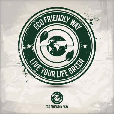 alternatif çevre yolu damga içeren: iki çevresel ses Eko motifleri daire kare, grunge mürekkep lastik pul etkisi, dokulu kağıt arka plan, eps10 vektör çizim