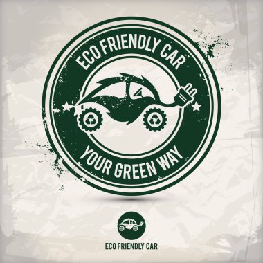 alternatif eko dostu araba damgası içeren: iki çevresel ses Eko motifleri daire kare, grunge mürekkep lastik pul etkisi, dokulu kağıt arka plan, eps10 vektör çizim