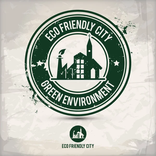 Selo Cidade Ecológica Alternativa Contendo Dois Motivos Ecológicos Ambientalmente Sólidos — Vetor de Stock