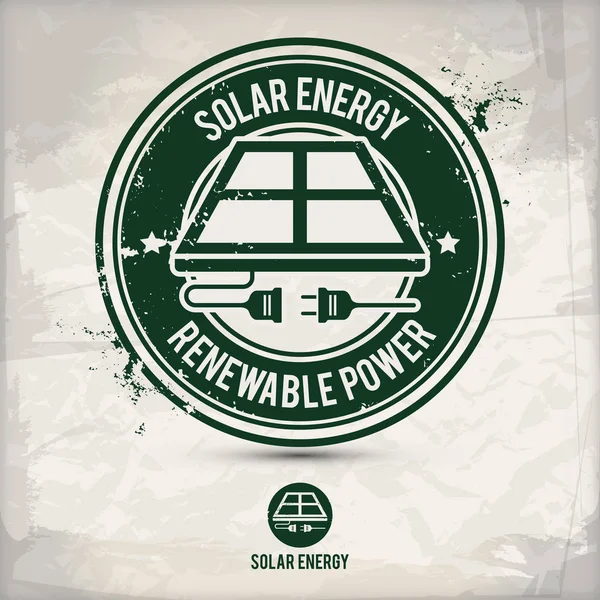 Alternativer Solarenergiestempel Mit Zwei Umweltverträglichen Öko Motiven Kreisrahmen Grunge Tinte — Stockvektor