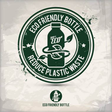 alternatif eko şişe damgası içeren: iki çevresel ses Eko motifleri daire kare, grunge mürekkep lastik pul etkisi, dokulu kağıt arka plan, eps10 vektör çizim