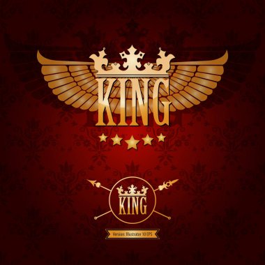 altın kız ve Kral taç etiket tasarımı klasik dekoratif çiçek arka plan üzerinde tuval zemin desen kesintisiz olarak de, kullanılabilir ortaçağ tarzı, eps10 vektör çizim