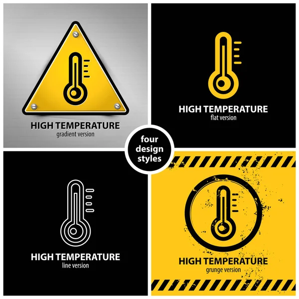 Serie di simboli di avvertimento ad alta temperatura — Vettoriale Stock