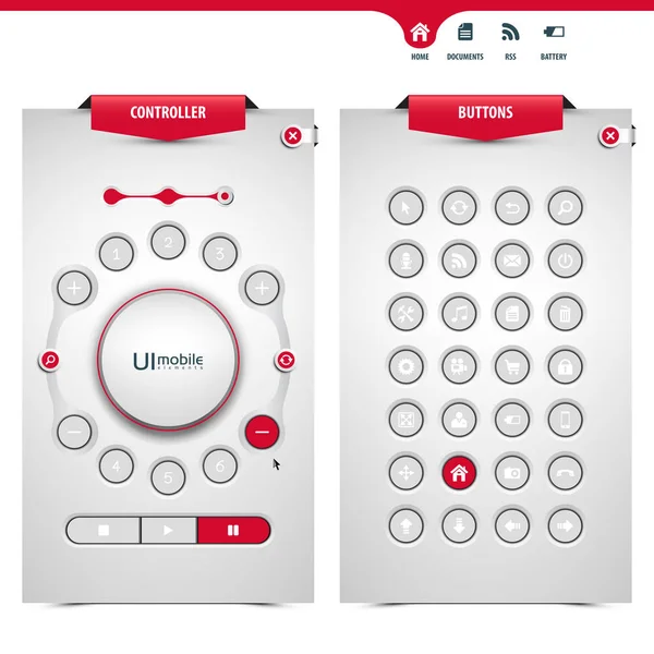 Набор контроллеров и кнопок ui — стоковый вектор