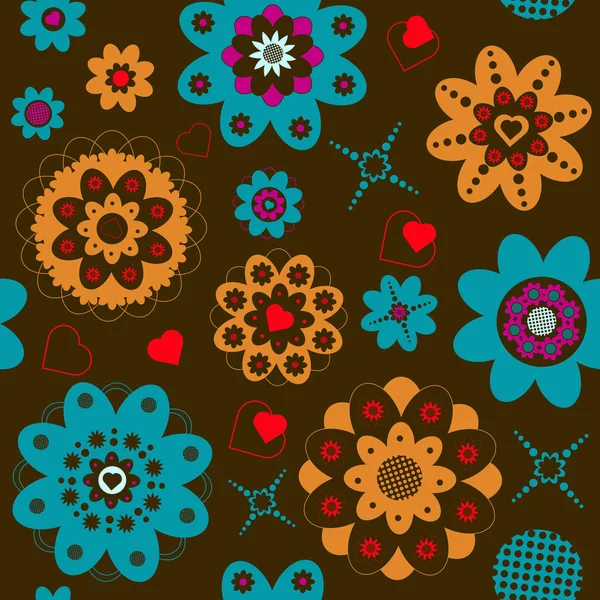Motif sans couture coloré avec des fleurs — Image vectorielle