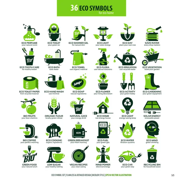 36 símbolos para eco home — Archivo Imágenes Vectoriales